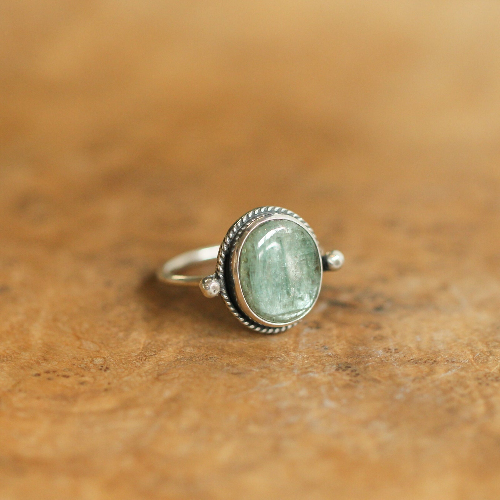 Green Kyanite Delica Ring - Sterling Silver Ring - Silversmith Ring - Kyanite Ring
