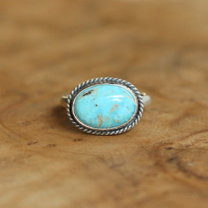 Kingman Turquoise Ring - East West Turquoise Ring - Sterling Silver Ring - Silversmith Ring - Textured Ring