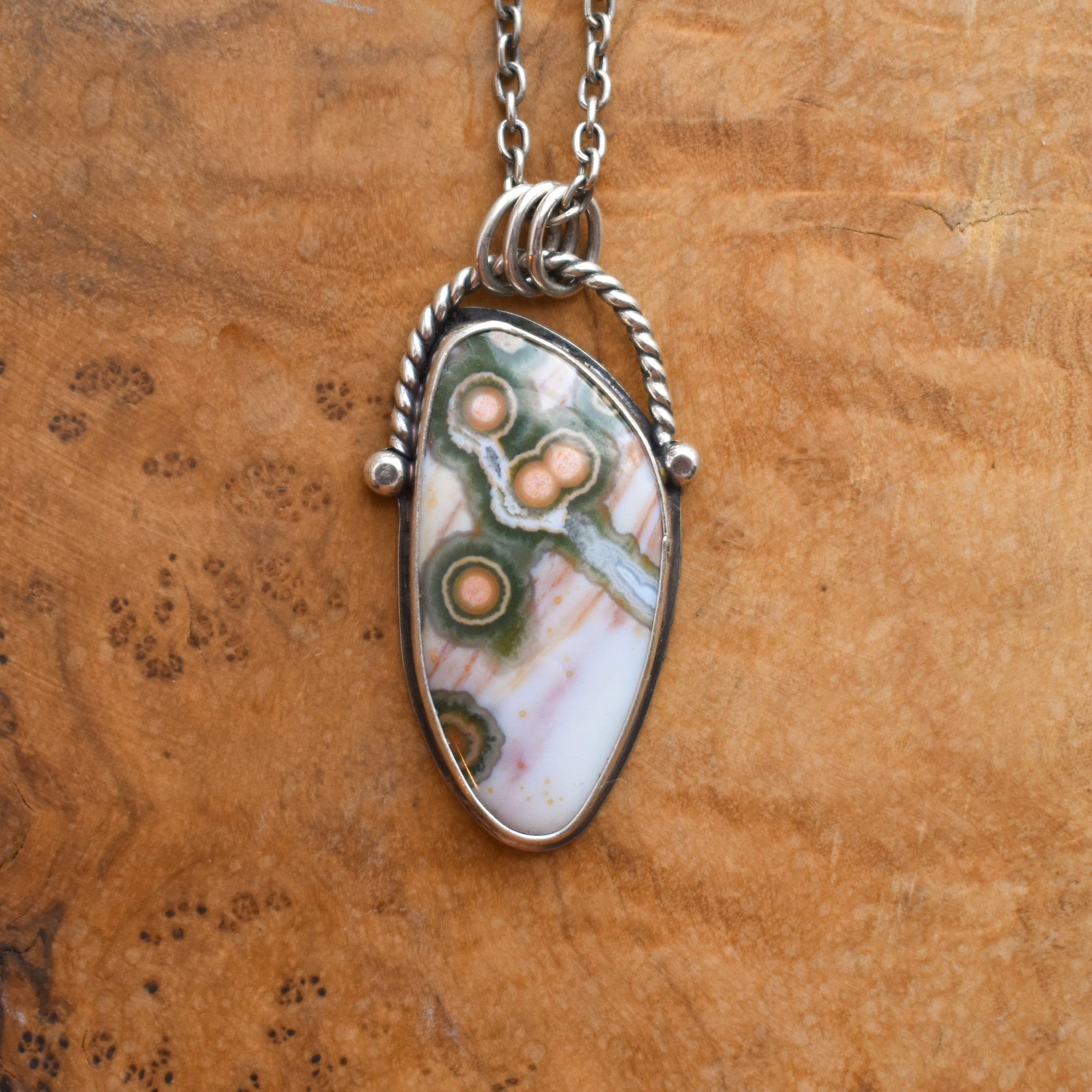 Custom Ocean Jasper Basket Pendant - Sterling Silver