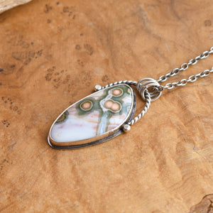 Custom Ocean Jasper Basket Pendant - Sterling Silver