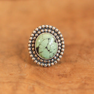 Beaded Turquoise Ring - Sterling Silver Ring - Boho Turquoise Ring - Silversmith Ring
