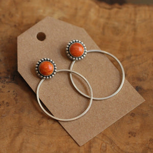 Sponge Coral Hoops - Red Coral Beaded Post Hoops - Silversmith Earrings
