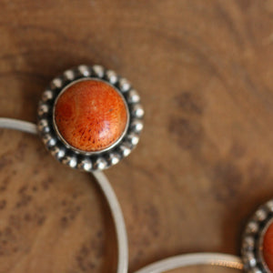 Sponge Coral Hoops - Red Coral Beaded Post Hoops - Silversmith Earrings