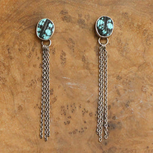 Long Turquoise Earrings - .925 Sterling Silver - Turquoise Chain Earrings