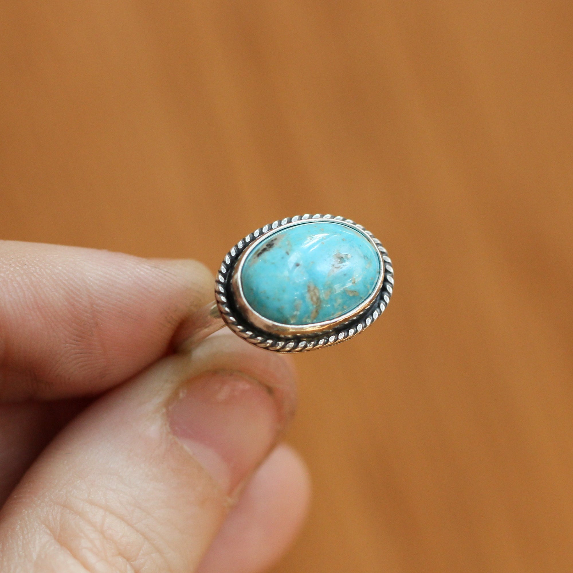 Kingman Turquoise Ring - East West Turquoise Ring - Sterling Silver Ring - Silversmith Ring - Textured Ring