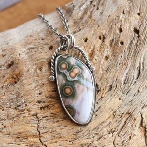 Custom Ocean Jasper Basket Pendant - Sterling Silver