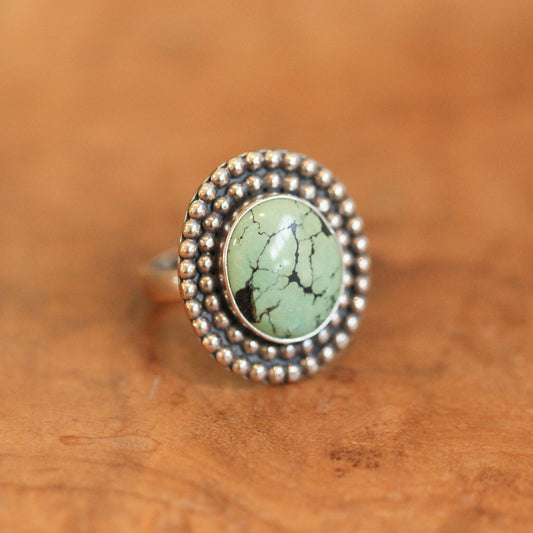 Beaded Turquoise Ring - Sterling Silver Ring - Boho Turquoise Ring - Silversmith Ring