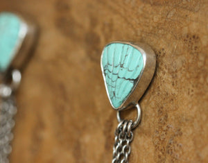 Long Turquoise Earrings - .925 Sterling Silver - Turquoise Chain Earrings