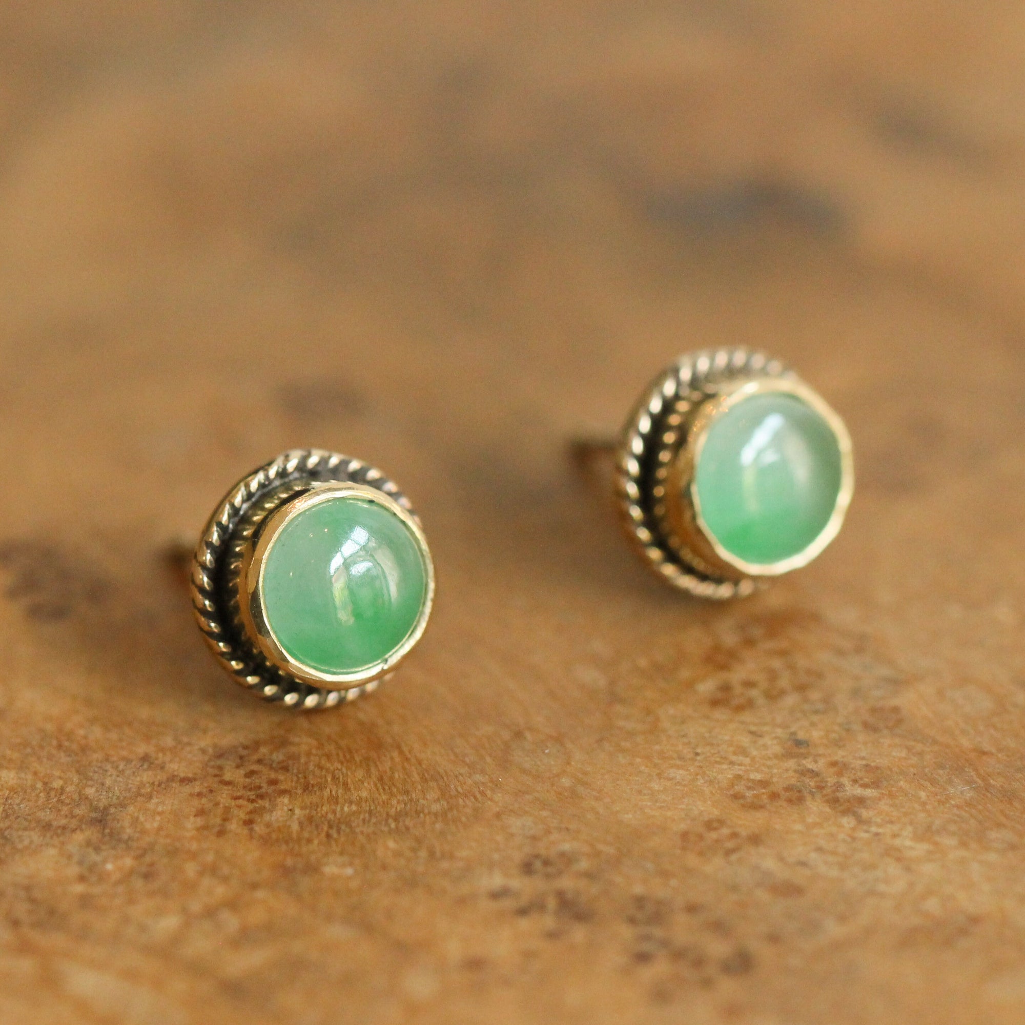 Jade Posts in 14 Karat Solid Gold - Jade Studs - 14 Karat Gold Posts