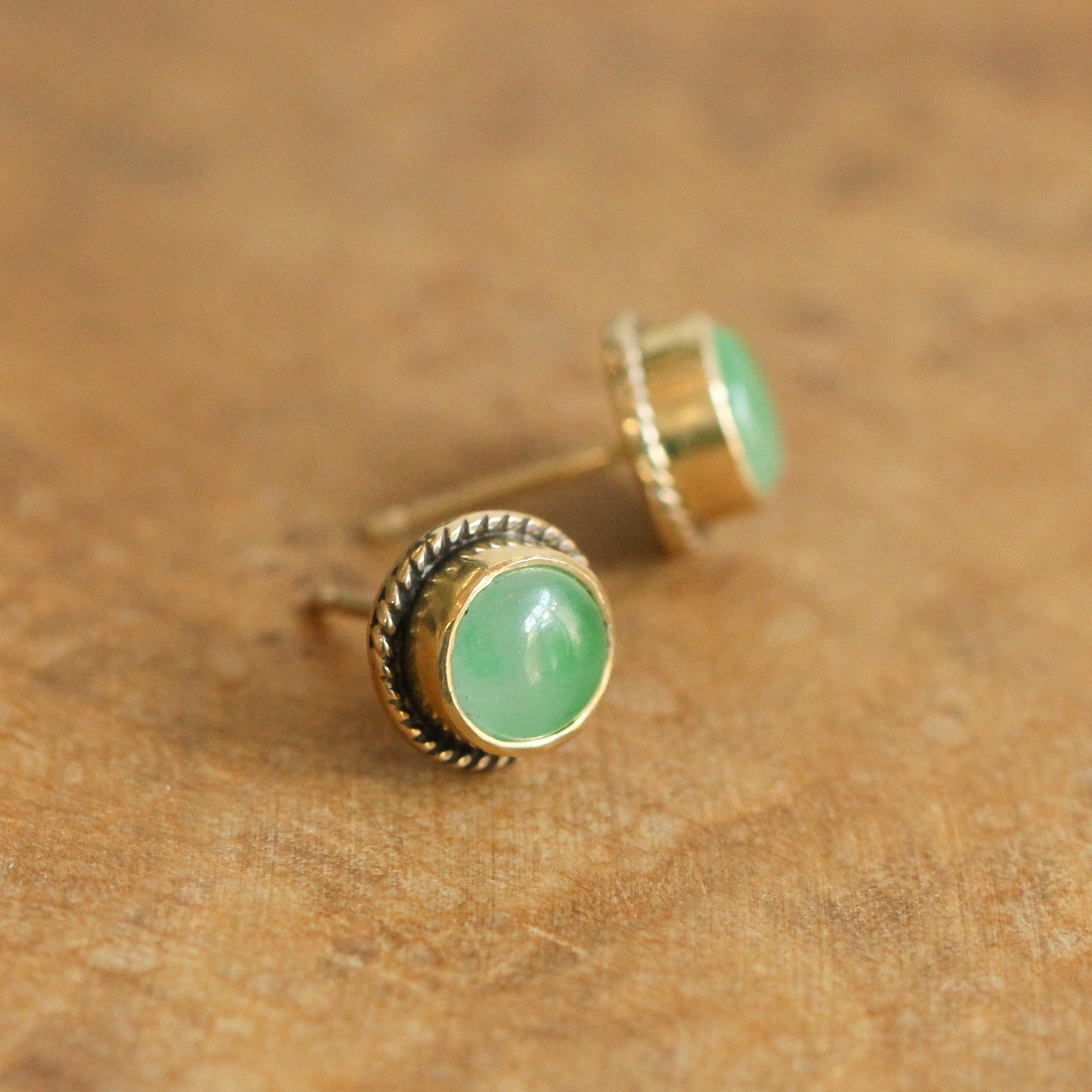 Jade Posts in 14 Karat Solid Gold - Jade Studs - 14 Karat Gold Posts
