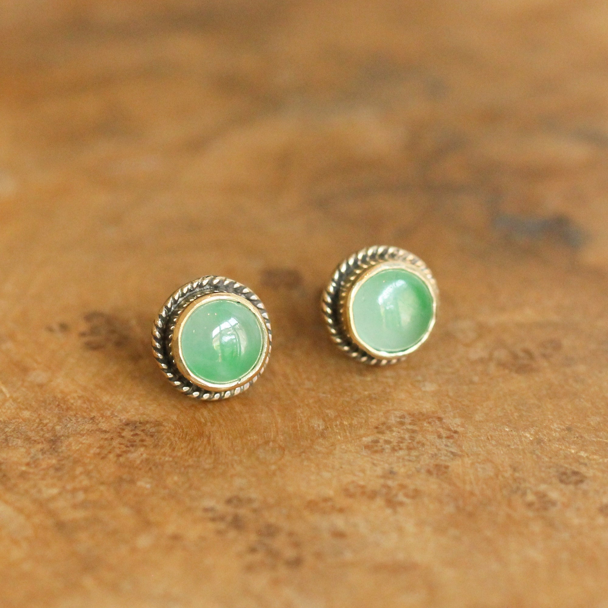 Jade Posts in 14 Karat Solid Gold - Jade Studs - 14 Karat Gold Posts
