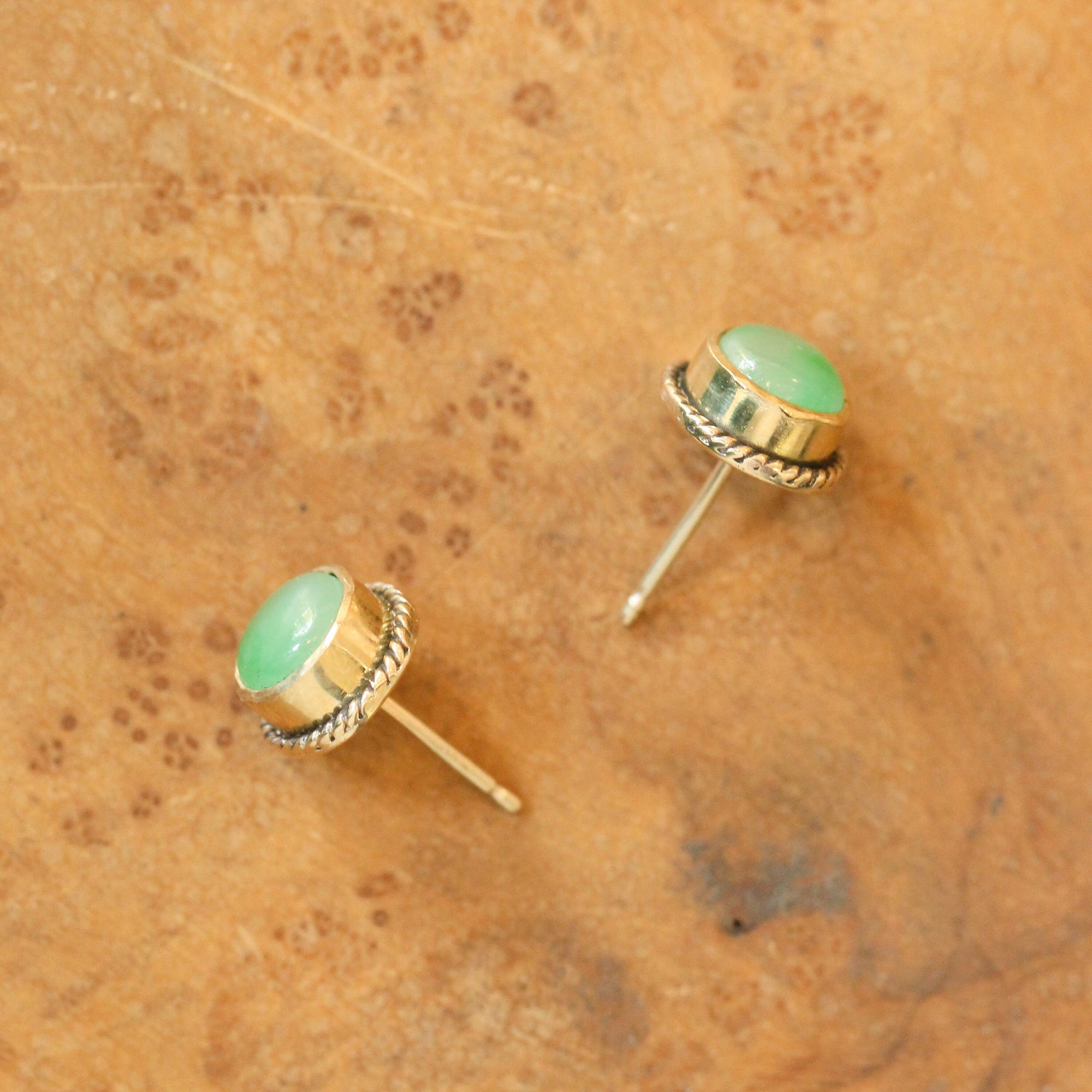 Jade Posts in 14 Karat Solid Gold - Jade Studs - 14 Karat Gold Posts