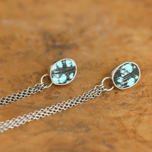 Long Turquoise Earrings - .925 Sterling Silver - Turquoise Chain Earrings