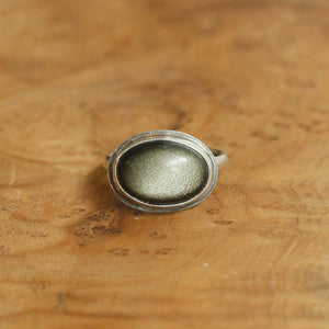 East West Golden Obsidian Ring - Sterling Silver Statement Ring