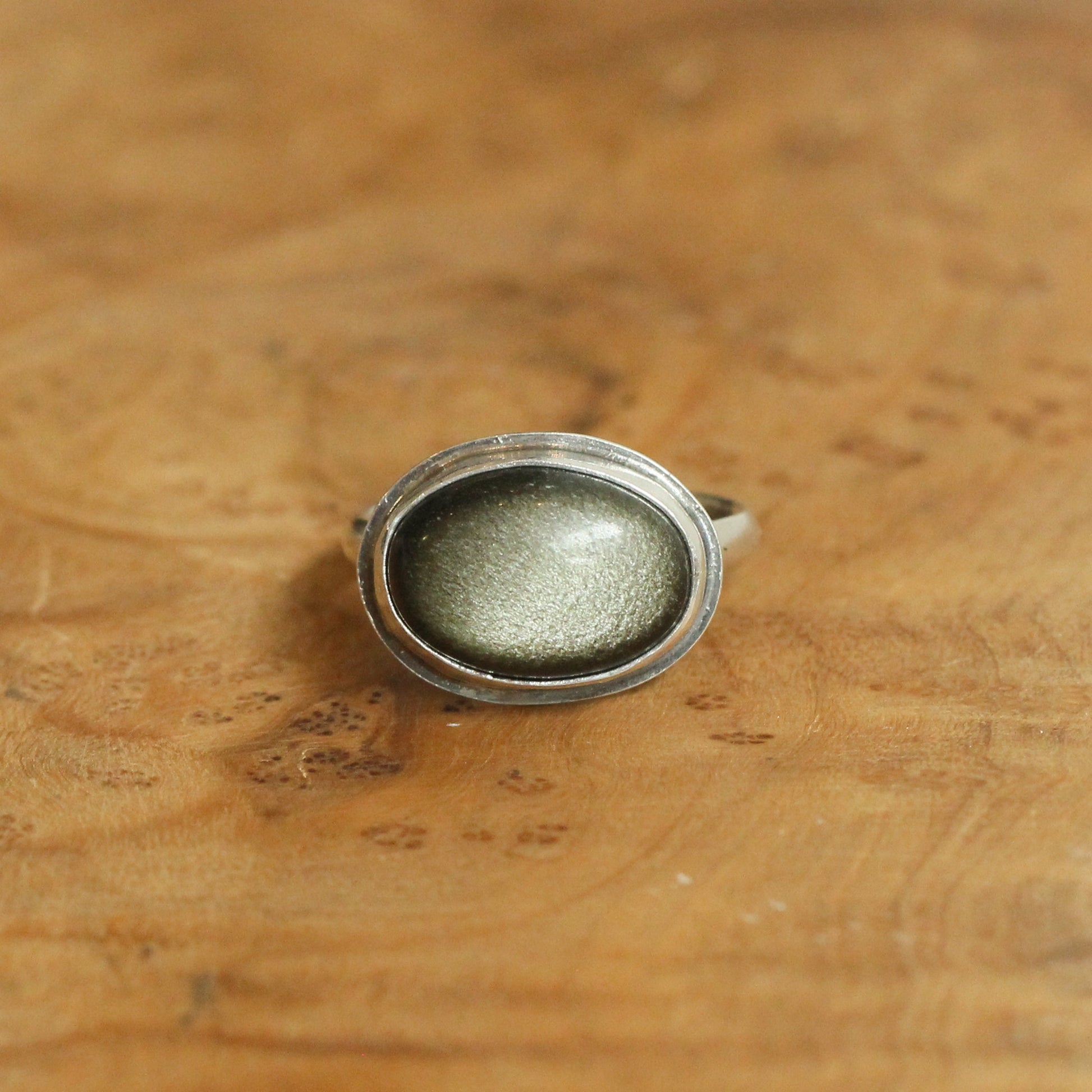 East West Golden Obsidian Ring - Sterling Silver Statement Ring