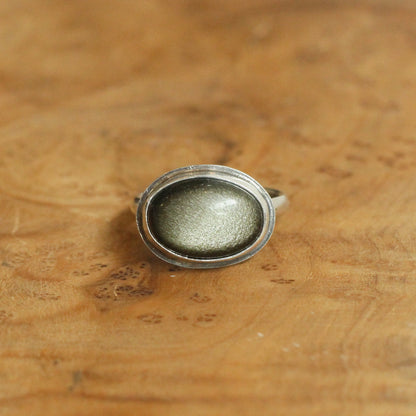 East West Golden Obsidian Ring - Sterling Silver Statement Ring