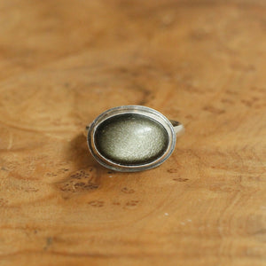 East West Golden Obsidian Ring - Sterling Silver Statement Ring