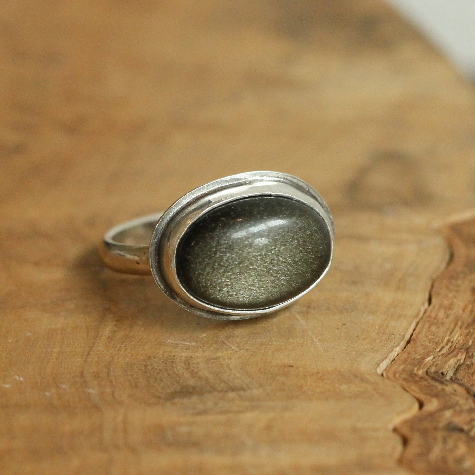 East West Golden Obsidian Ring - Sterling Silver Statement Ring