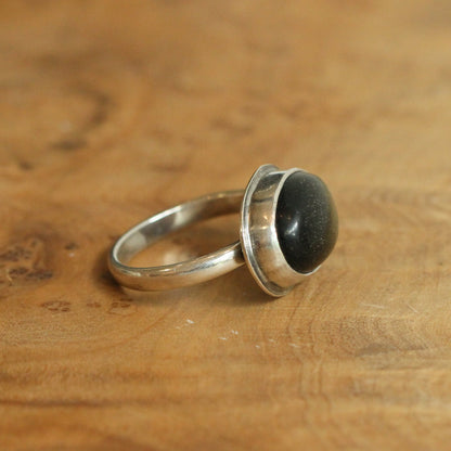 East West Golden Obsidian Ring - Sterling Silver Statement Ring