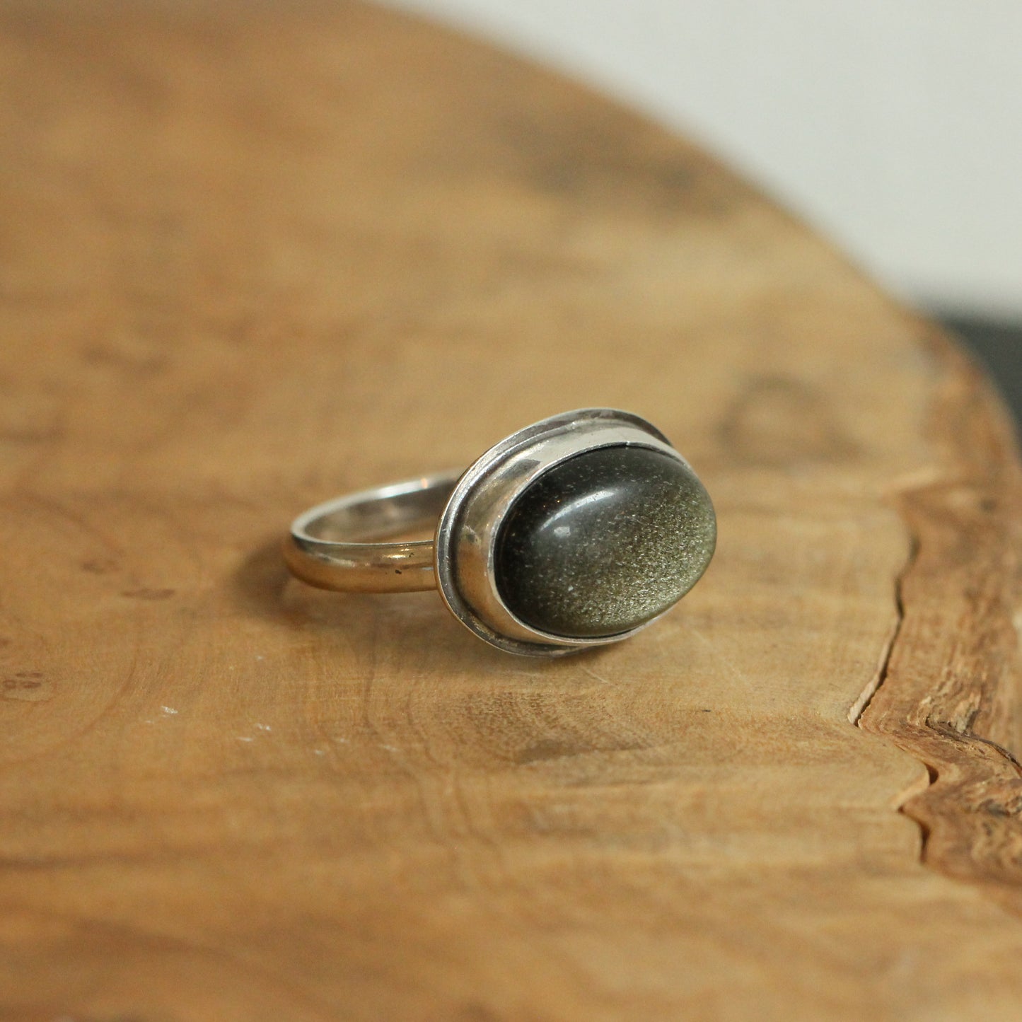 East West Golden Obsidian Ring - Sterling Silver Statement Ring