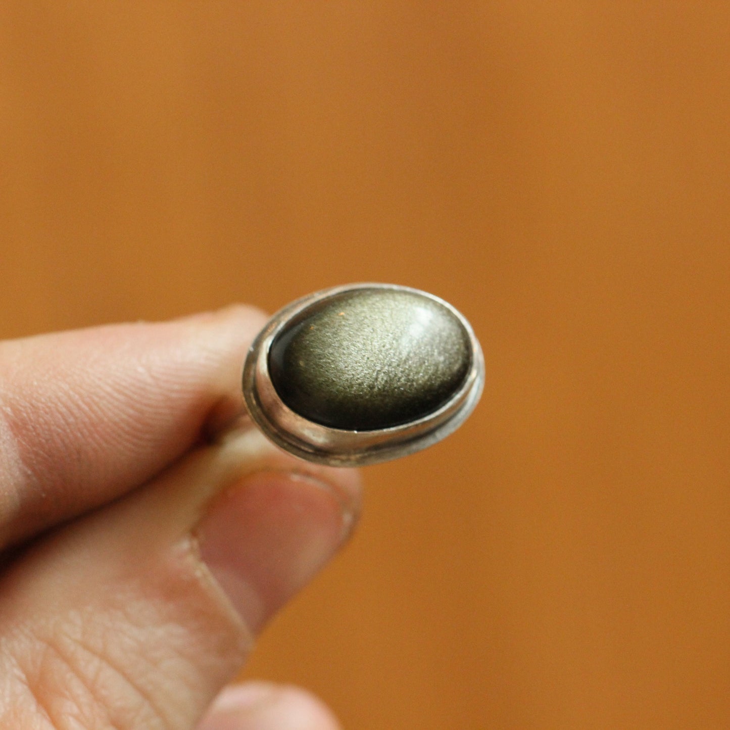 East West Golden Obsidian Ring - Sterling Silver Statement Ring