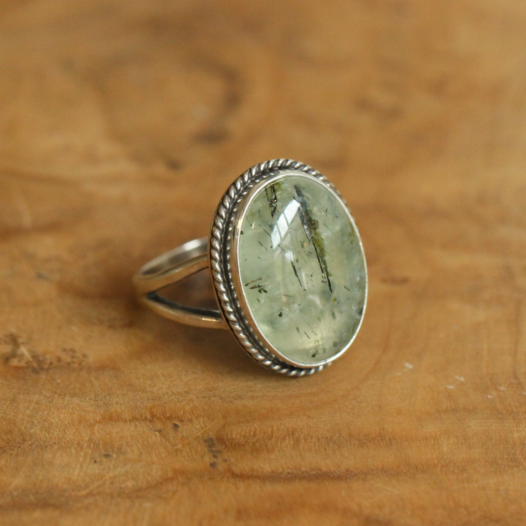 Green Prehnite Boho Ring - Green Prehnite Ring - Sterling Silver