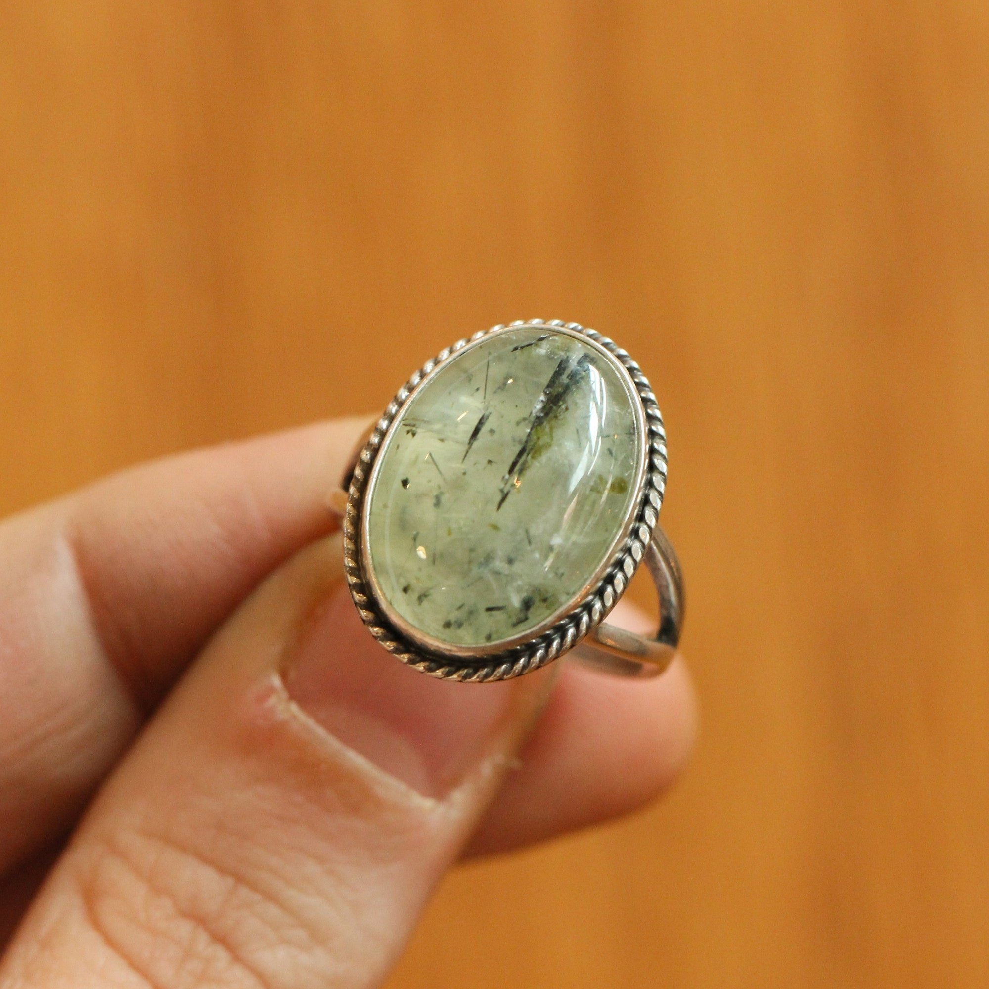 Green Prehnite Boho Ring - Green Prehnite Ring - Sterling Silver