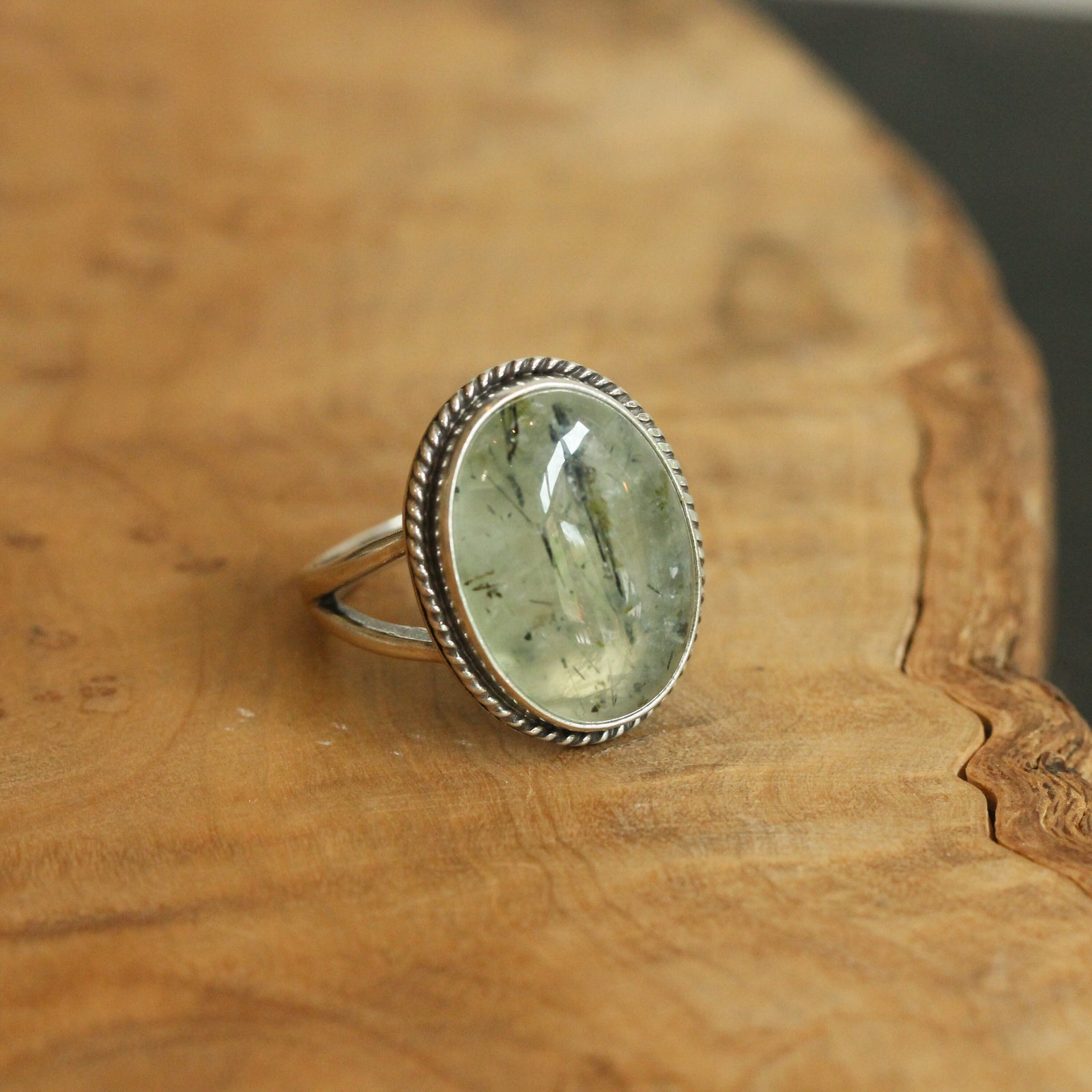 Green Prehnite Boho Ring - Green Prehnite Ring - Sterling Silver