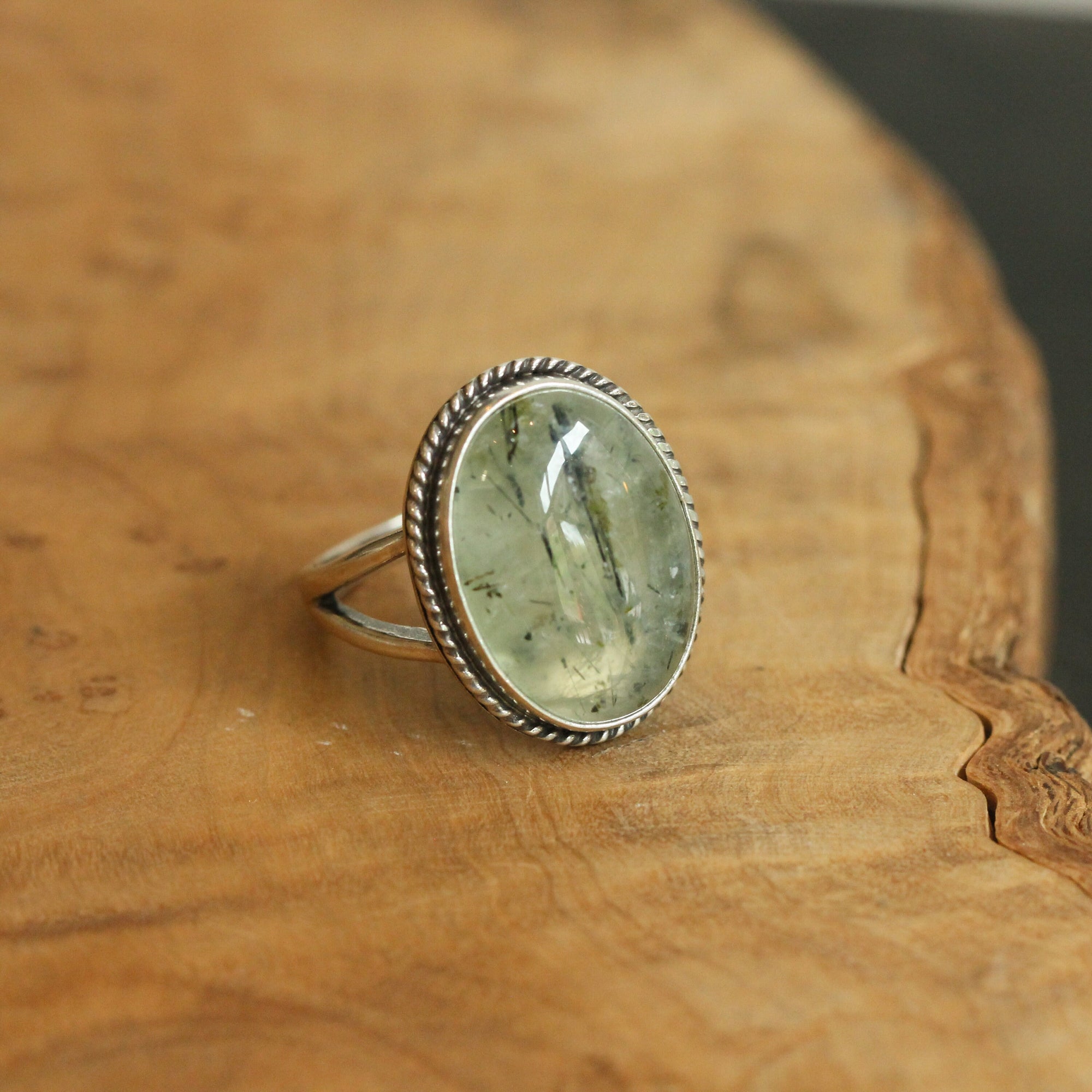 Green Prehnite Boho Ring - Green Prehnite Ring - Sterling Silver