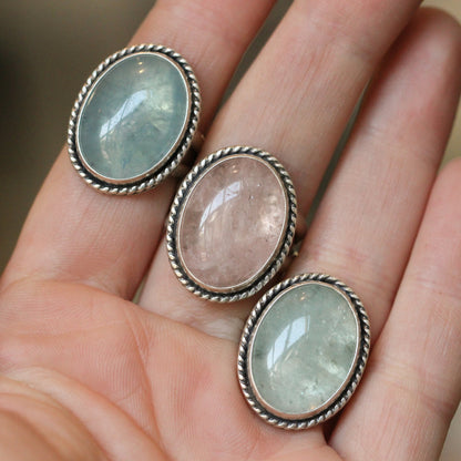 Big Morganite Boho Ring - Choose your hue - Multi-color Beryl - Sterling Silver