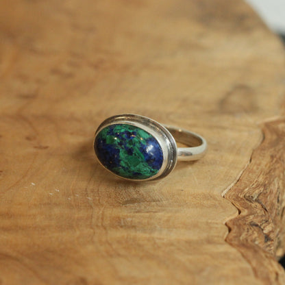 Azurite Malachite Ring - .925 Sterling Silver - East West Ring
