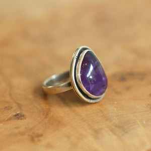 Amethyst Notched Boho Ring - Purple Amethyst Ring - Silversmith - Sterling Silver