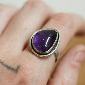 Amethyst Notched Boho Ring - Purple Amethyst Ring - Silversmith - Sterling Silver