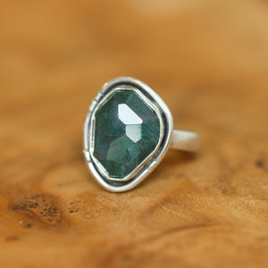 Green Moss Agate Boho Ring - Choose Your Stone - Sterling Silver