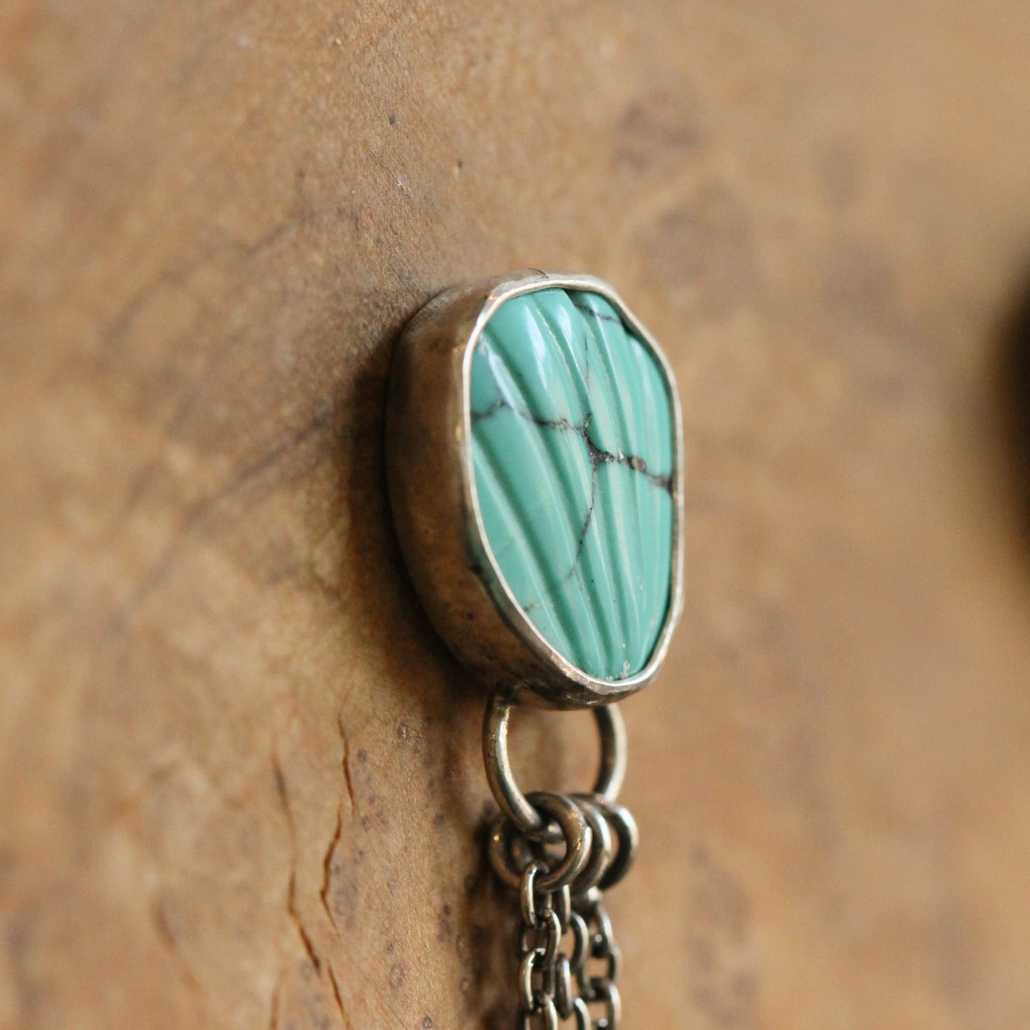 Long Turquoise Chain Earrings - .925 Sterling Silver - OOAK