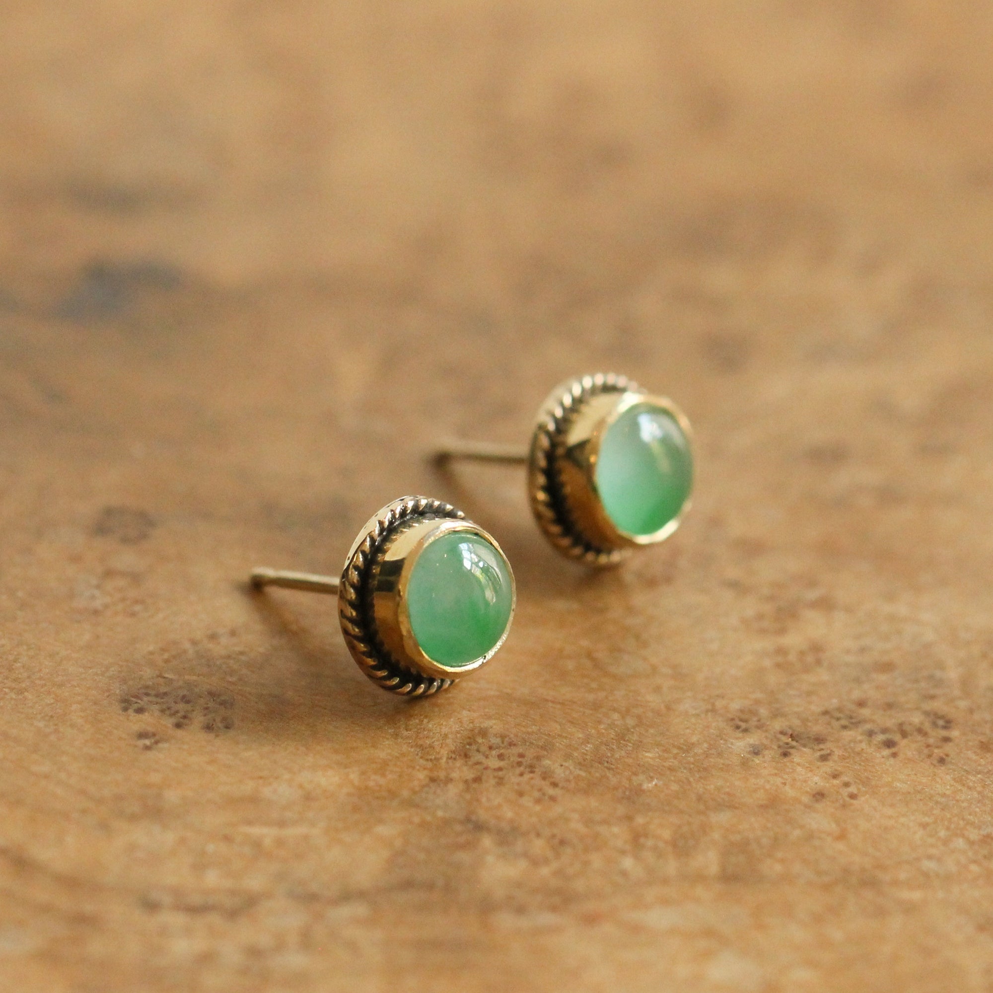 Jade Posts in 14 Karat Solid Gold - Jade Studs - 14 Karat Gold Posts