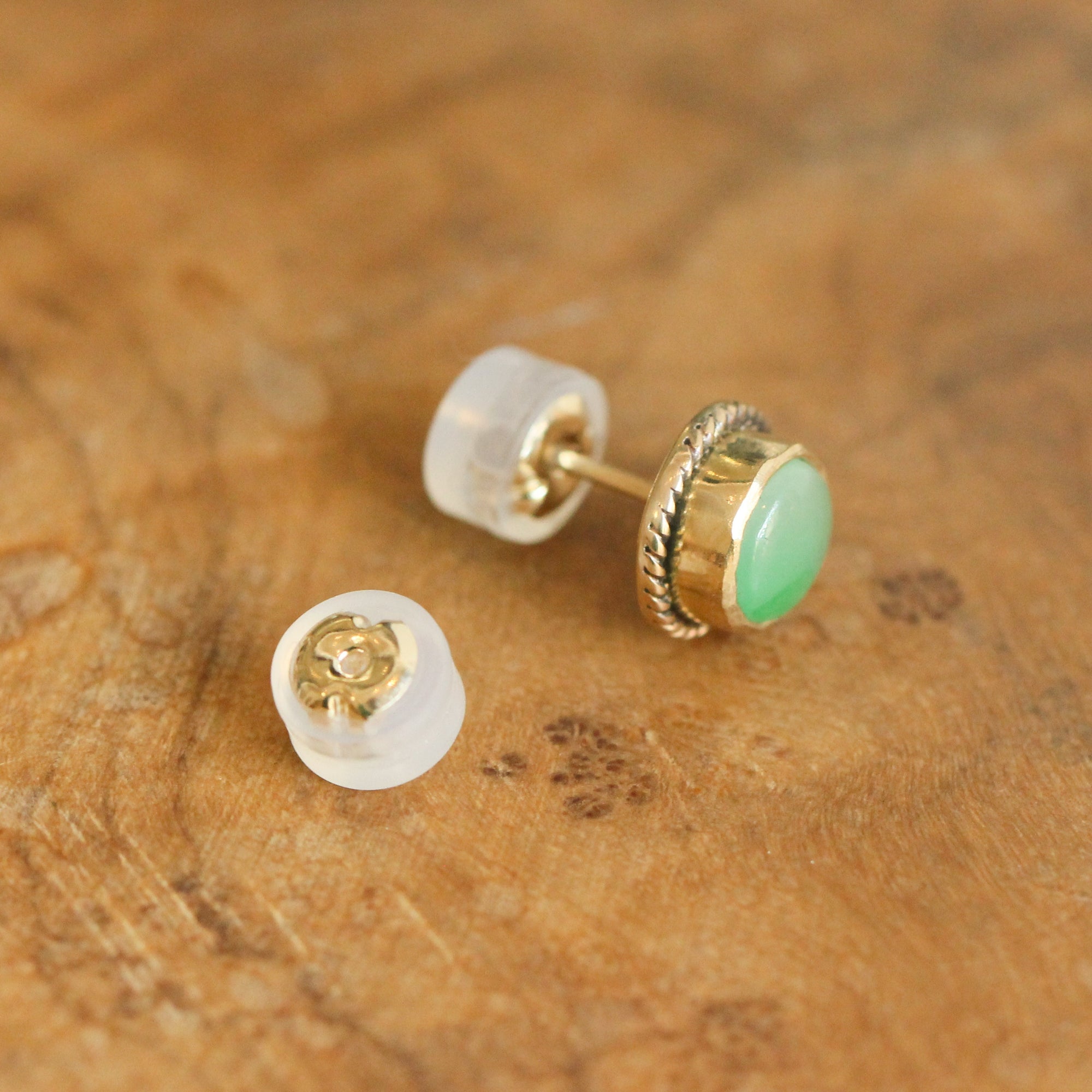 Jade Posts in 14 Karat Solid Gold - Jade Studs - 14 Karat Gold Posts