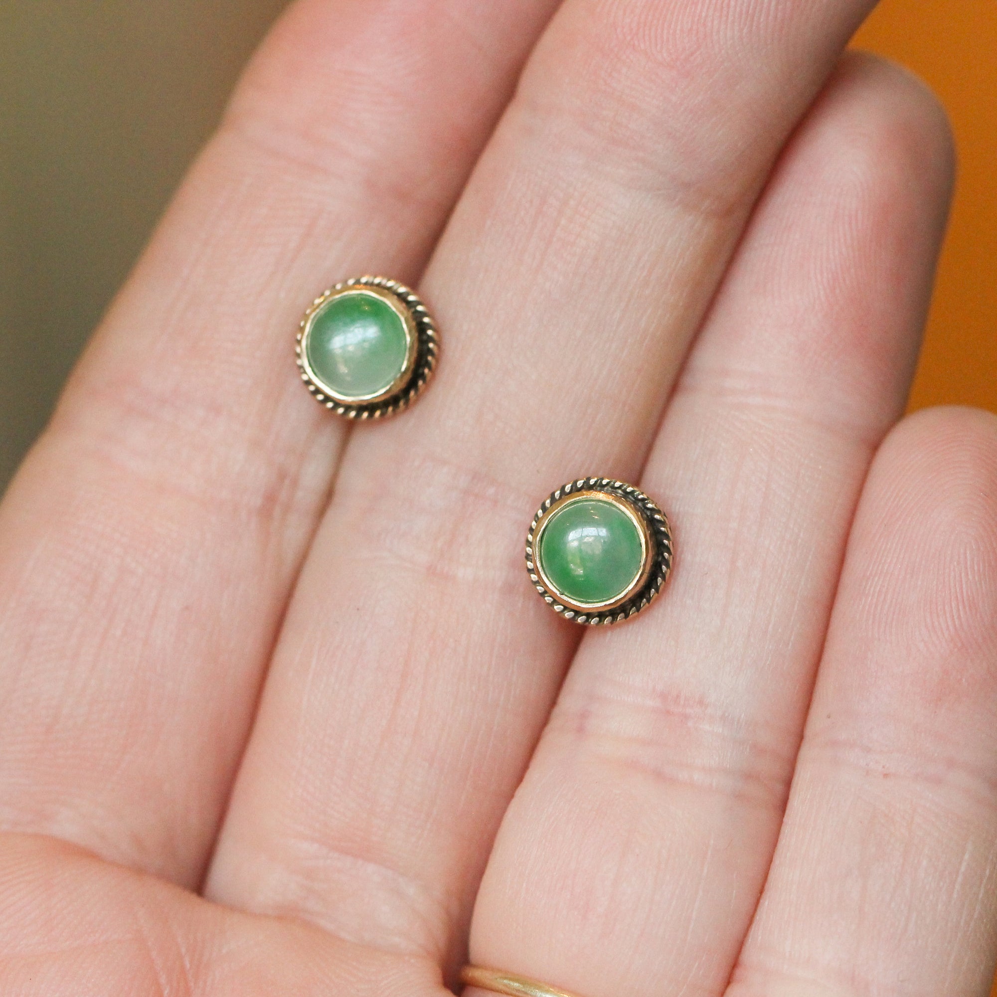 Jade Posts in 14 Karat Solid Gold - Jade Studs - 14 Karat Gold Posts