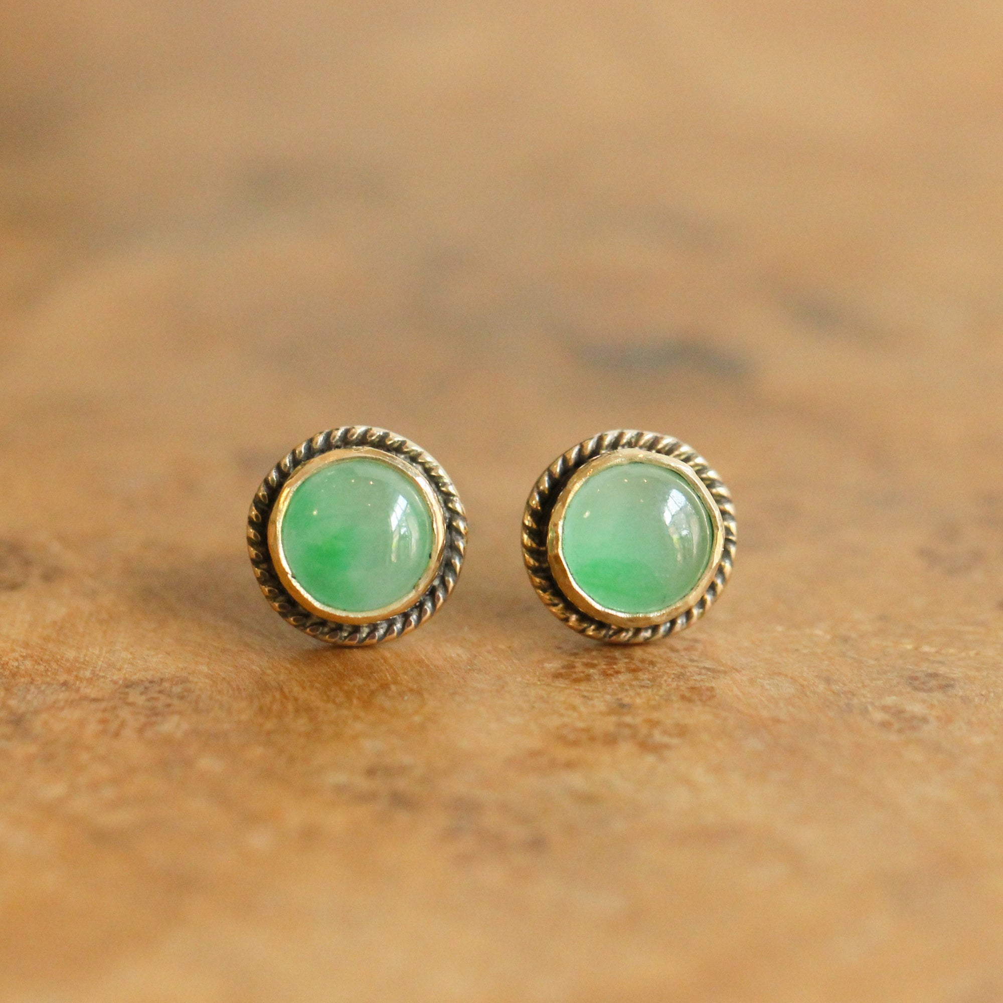 Jade Posts in 14 Karat Solid Gold - Jade Studs - 14 Karat Gold Posts