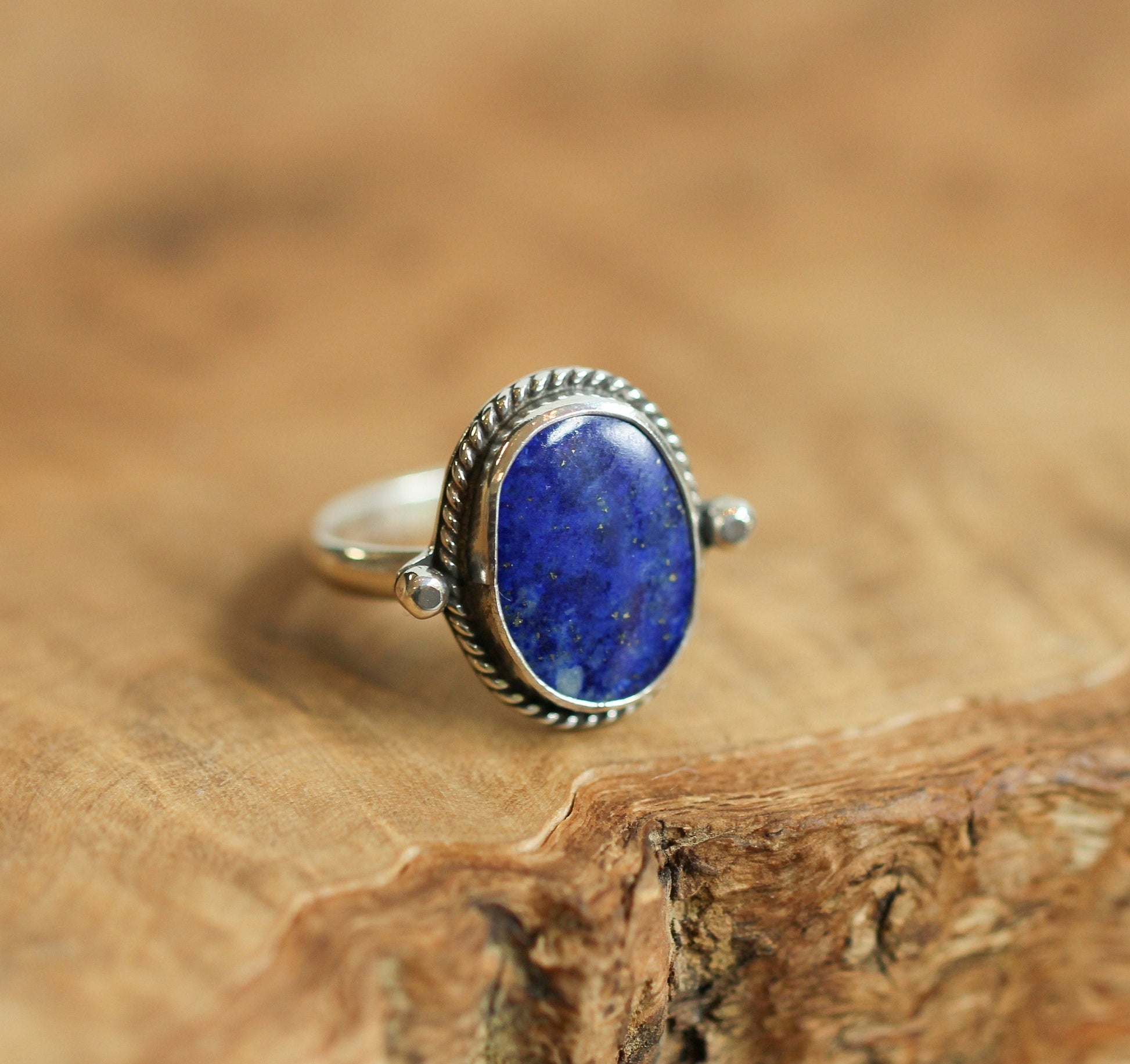 Sterling Silver Lapis Lazuli Ring - Silversmith Boho Jewelry
