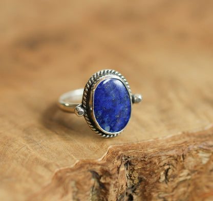 Sterling Silver Lapis Lazuli Ring - Silversmith Boho Jewelry