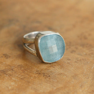 Belle Mar Ring - Chunky Aquamarine Ring - Aqua Big Ring - Silversmith