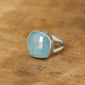 Belle Mar Ring - Chunky Aquamarine Ring - Aqua Big Ring - Silversmith