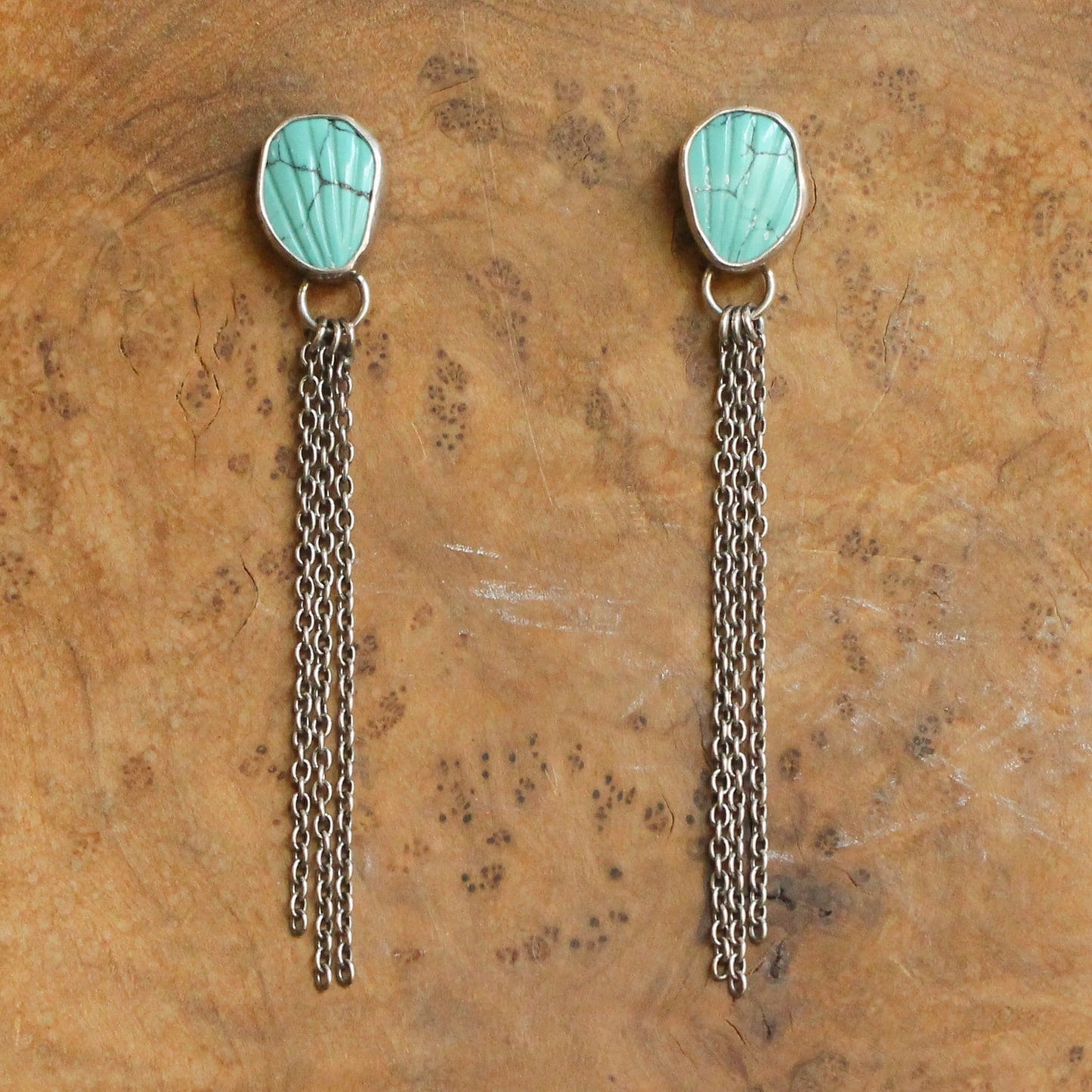 Long Turquoise Chain Earrings - .925 Sterling Silver - OOAK