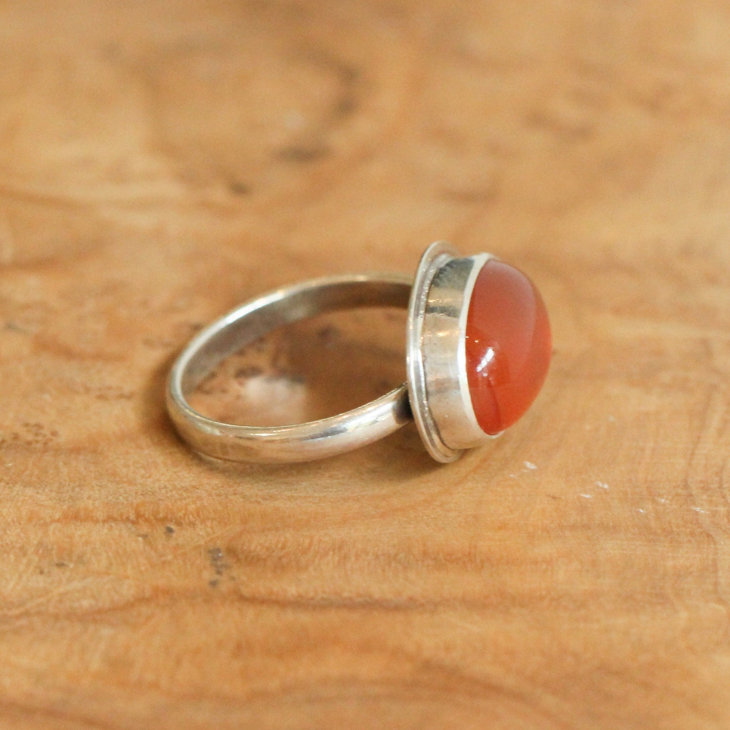 Orange Carnelian Sterling Silver Ring - East West Oval Silversmith Ring