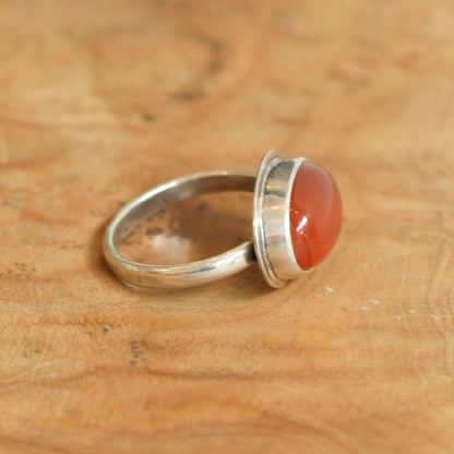 Orange Carnelian Sterling Silver Ring - East West Oval Silversmith Ring