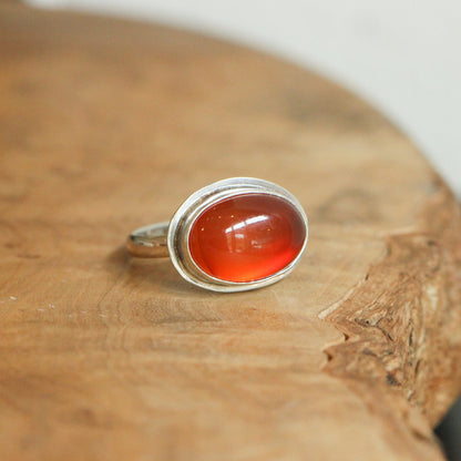 Orange Carnelian Sterling Silver Ring - East West Oval Silversmith Ring