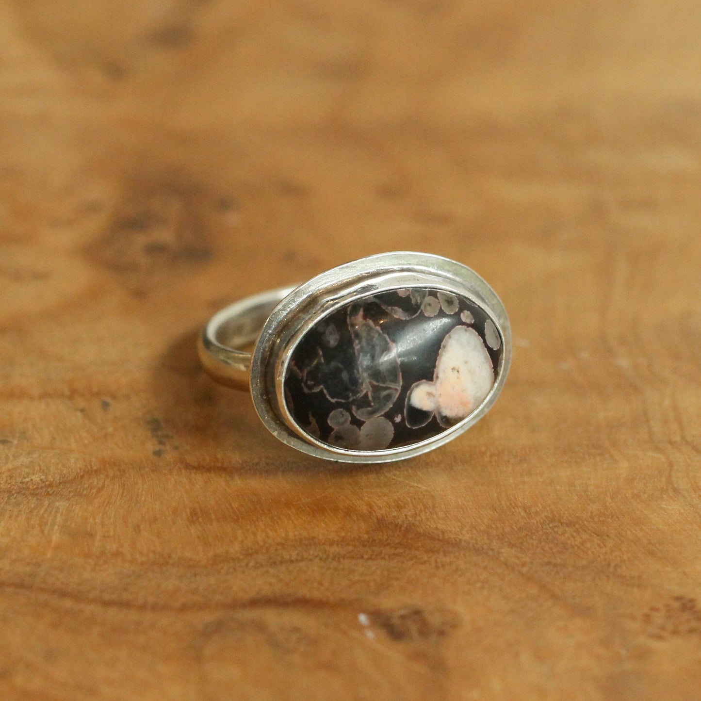 Sterling Silver Fossil Jasper Ring – East West Oval Stone