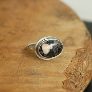 Black Fossil Ring - East West Fossil Ring - Silversmith Ring - Boho Ring - Natural Fossil