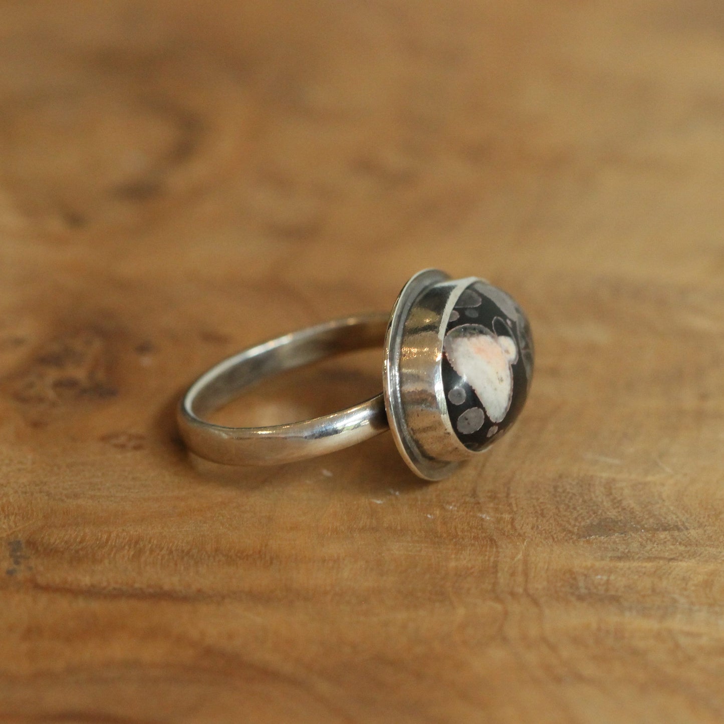 Sterling Silver Fossil Jasper Ring – East West Oval Stone